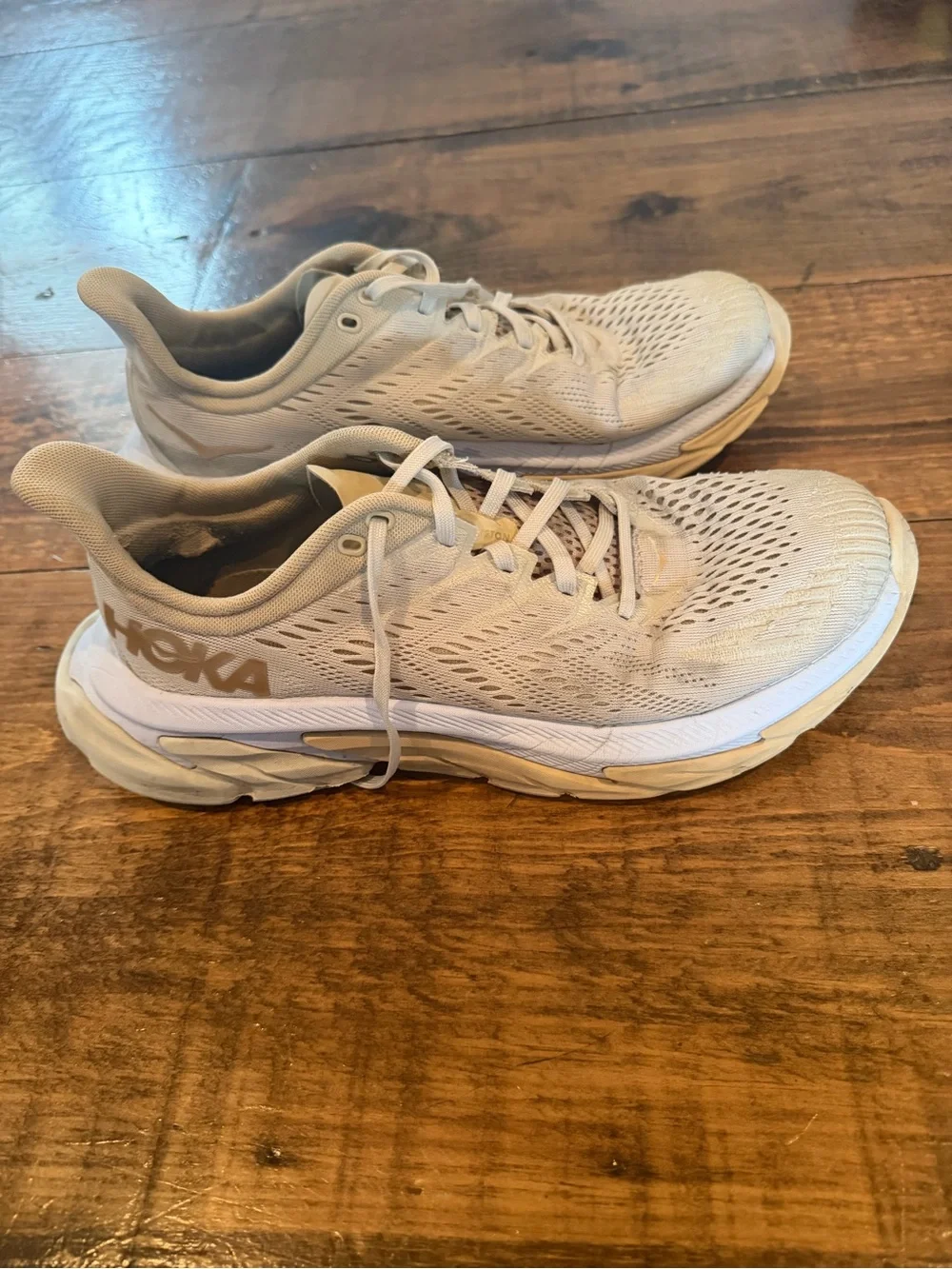 Hoka Women's Running Shoes in Light Tan and White